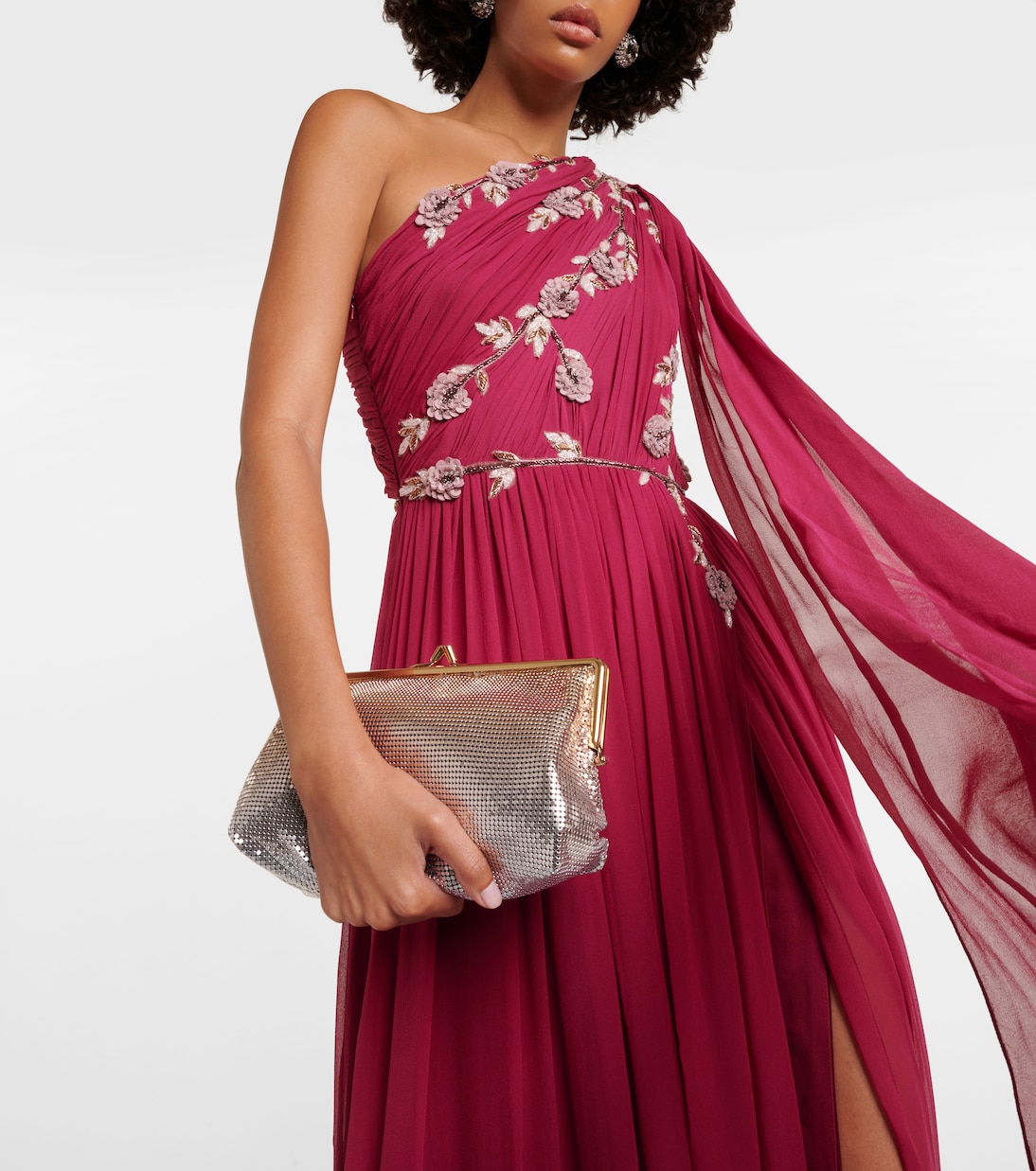 Verzierte One-Shoulder-Robe aus Seide | Costarellos