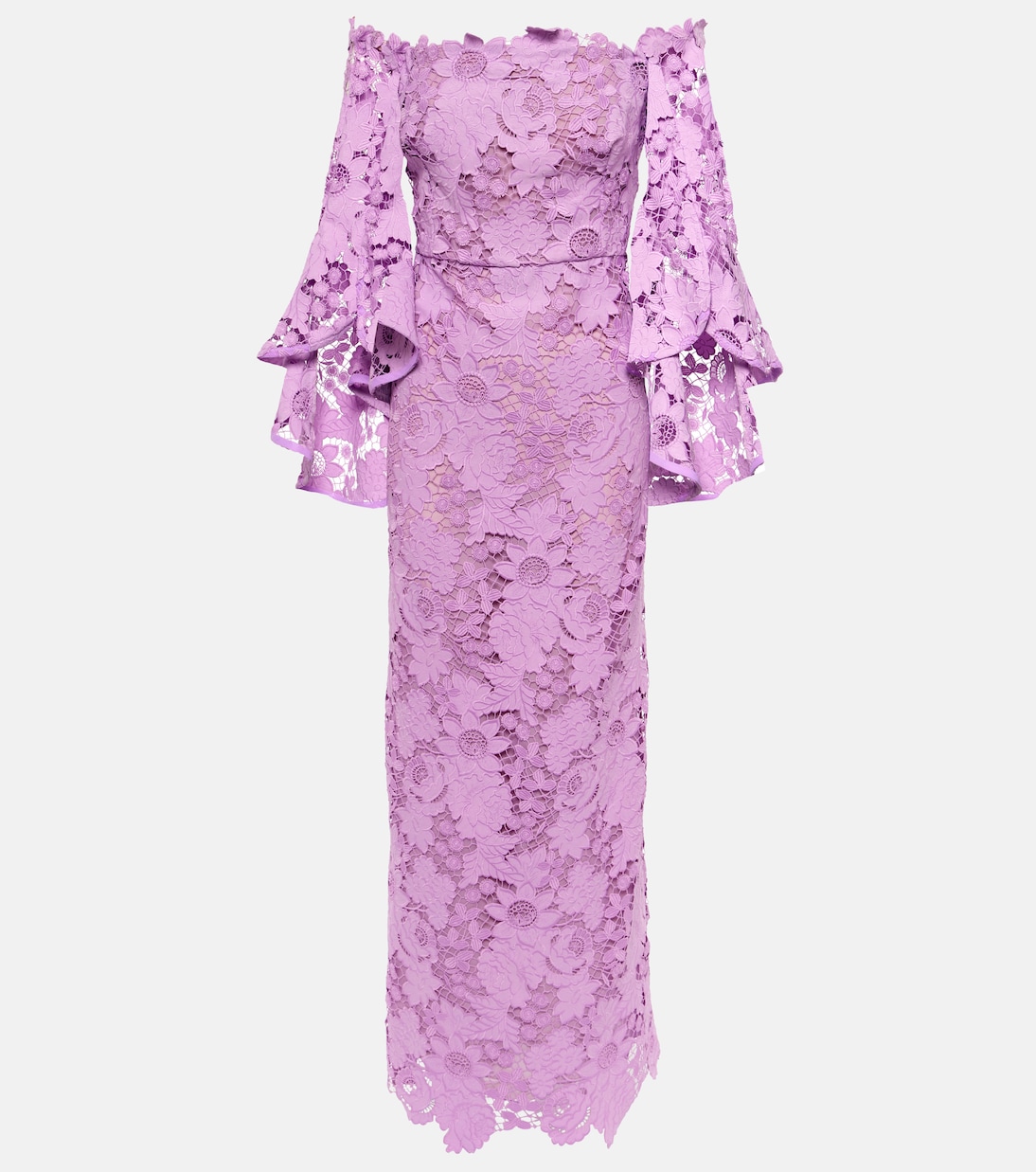 Robe longue en dentelle à fleurs | Oscar de la Renta