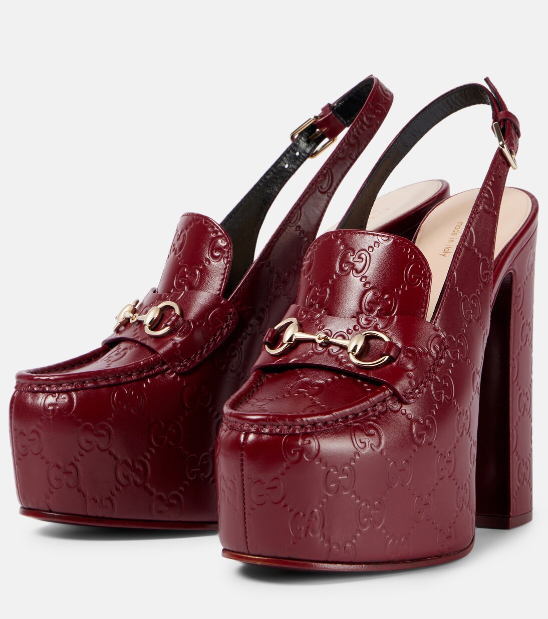 Horsebit GG debossed leather loafer pumps | Gucci