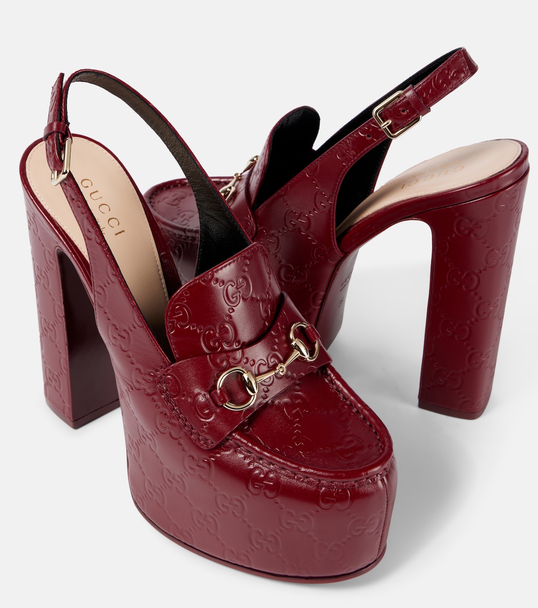 Horsebit GG debossed leather loafer pumps | Gucci