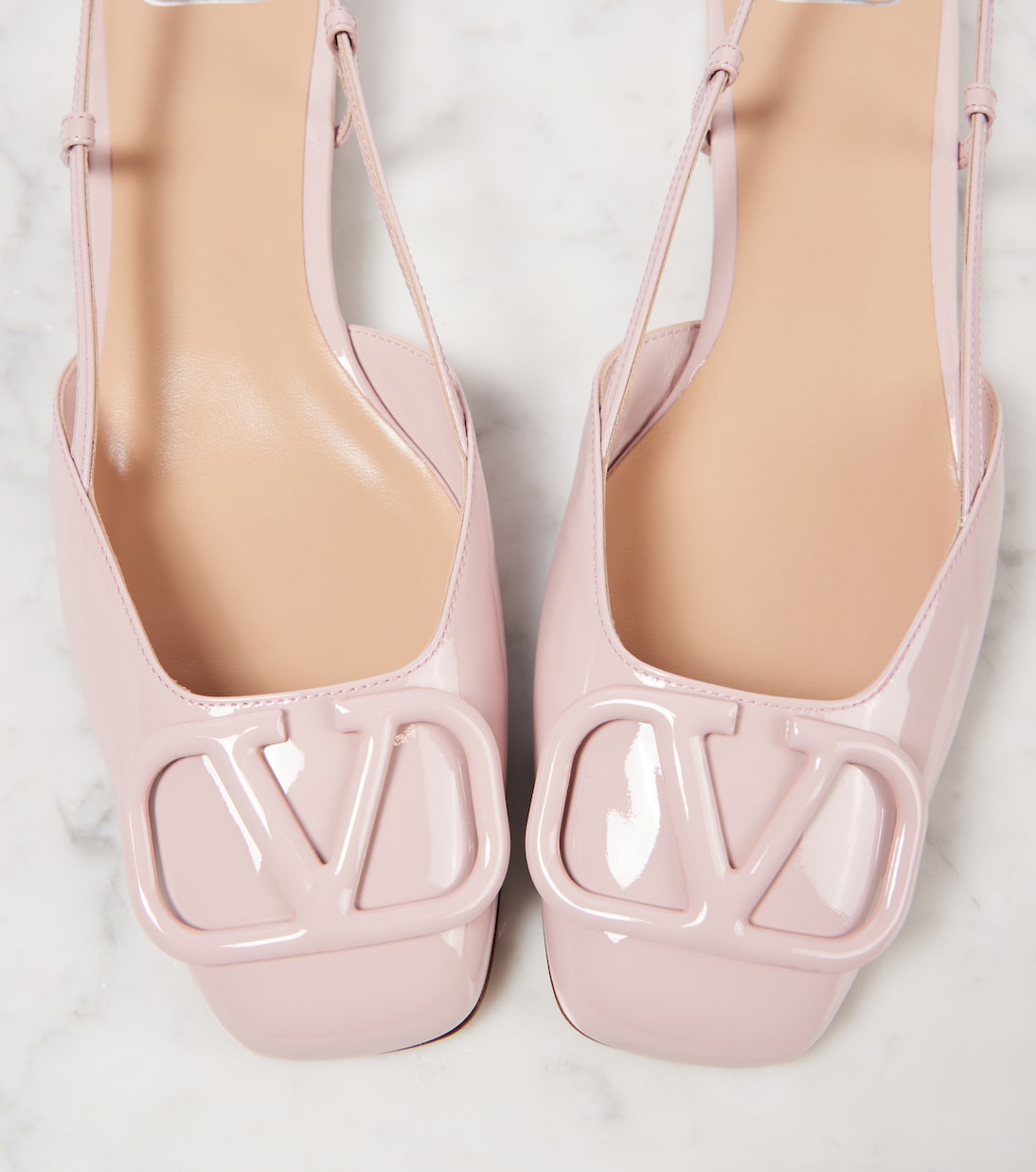 VLogo Signature 레더 슬링백 플랫 슈즈 | Valentino Garavani