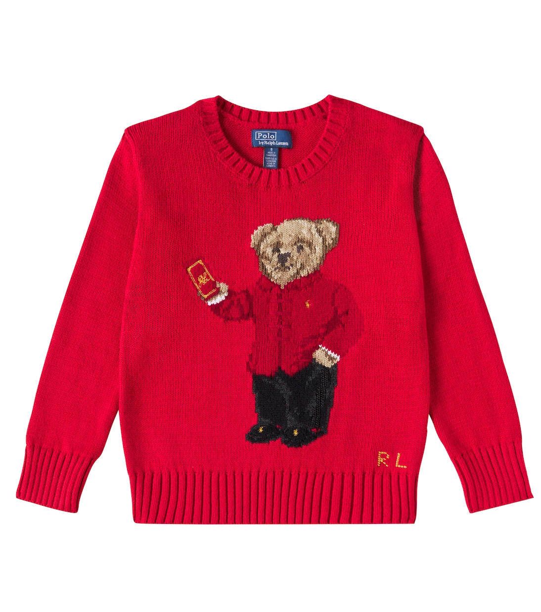 Polo Bear embroidered cotton sweater in red Polo Ralph Lauren Kids Mytheresa