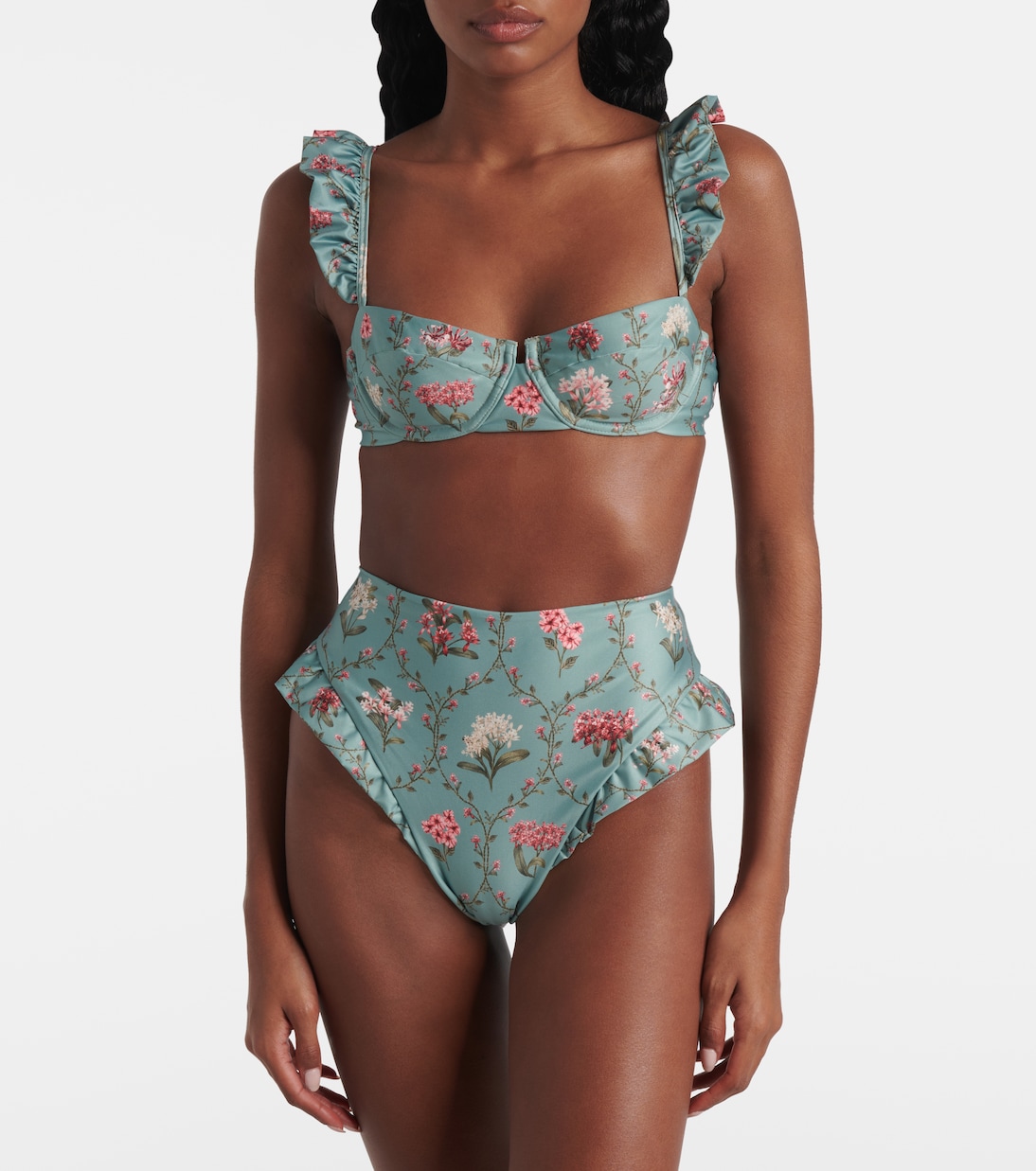 Kiwi floral ruffled bikini top | Agua by Agua Bendita
