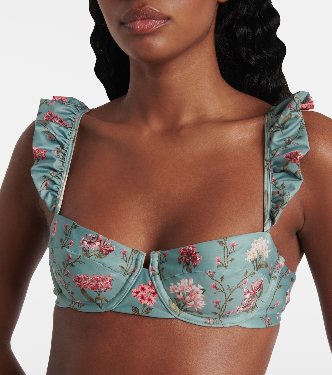 Kiwi floral ruffled bikini top | Agua by Agua Bendita