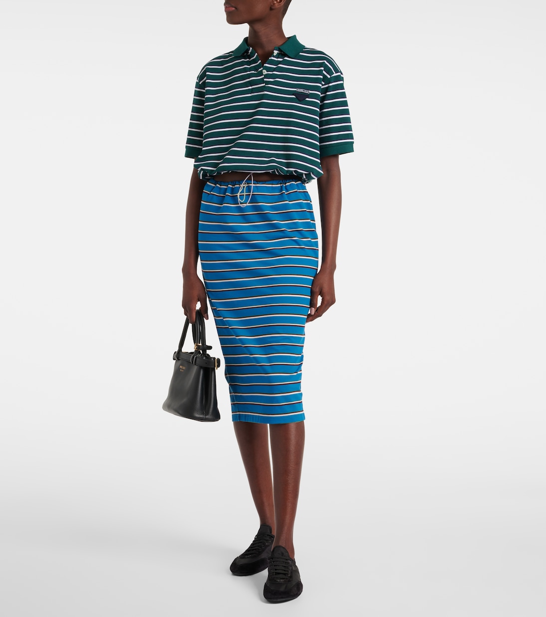 Polo cropped in cotone a righe | Prada