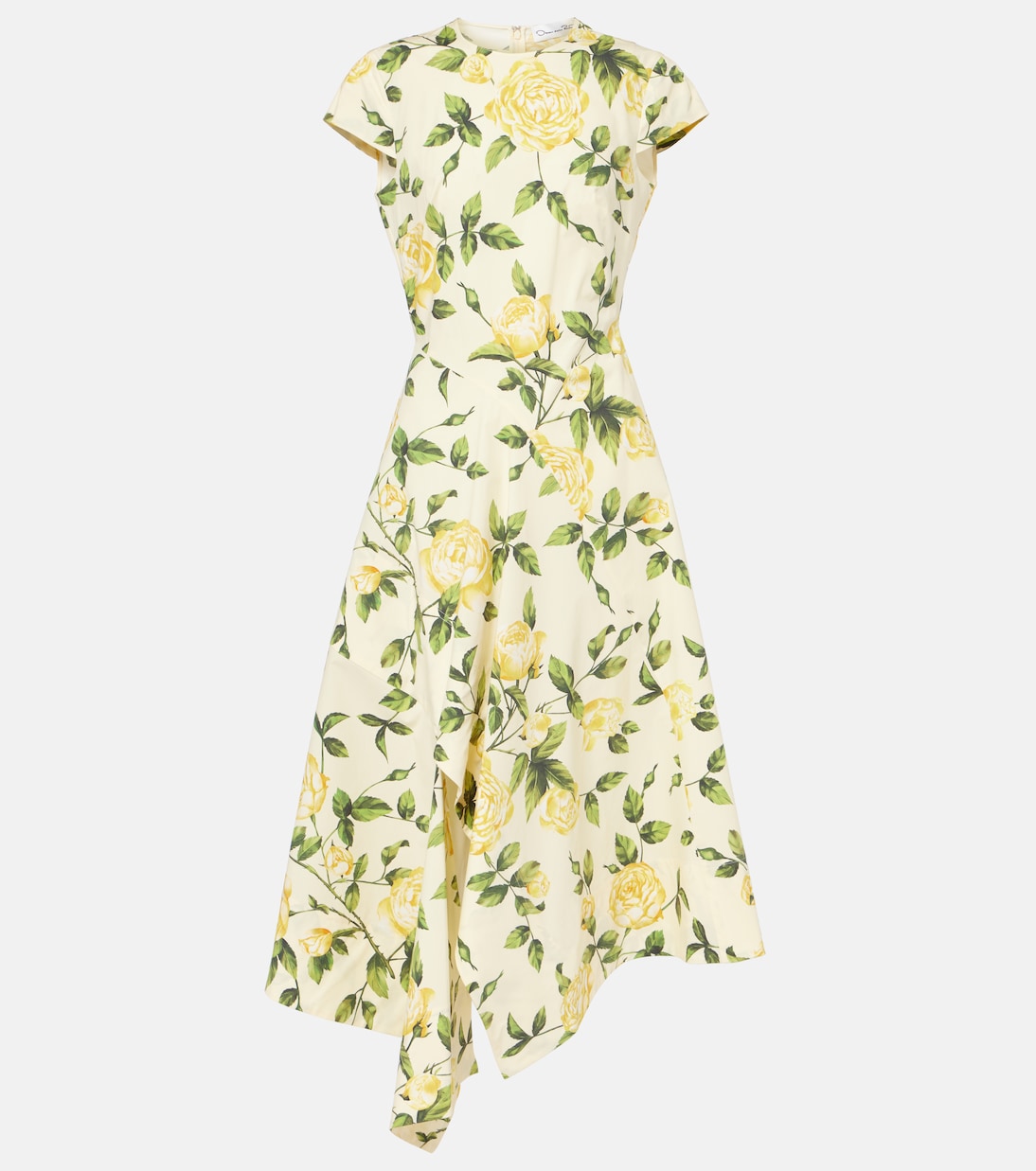 Robe midi en coton mélangé à fleurs | Oscar de la Renta