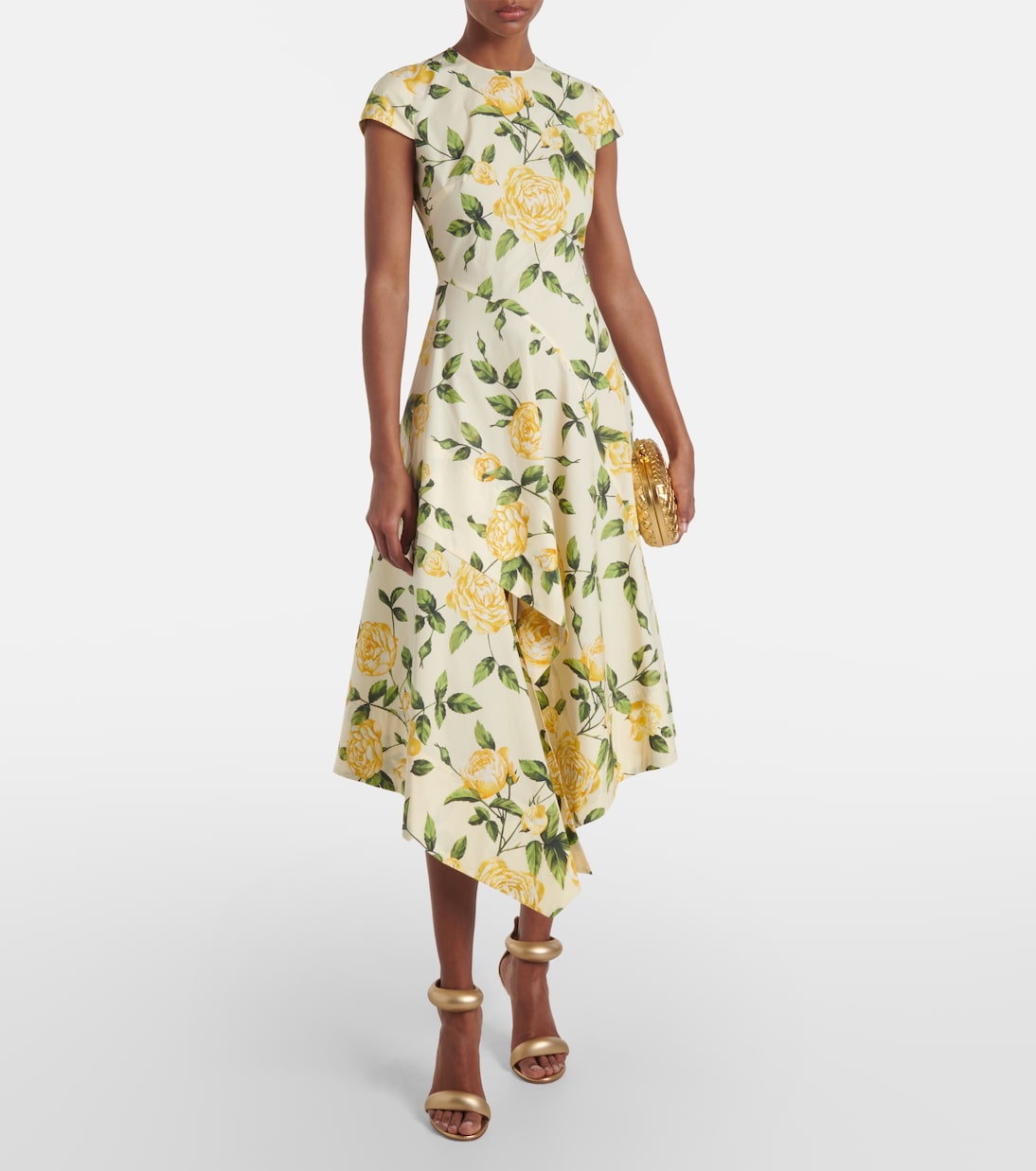 Robe midi en coton mélangé à fleurs | Oscar de la Renta
