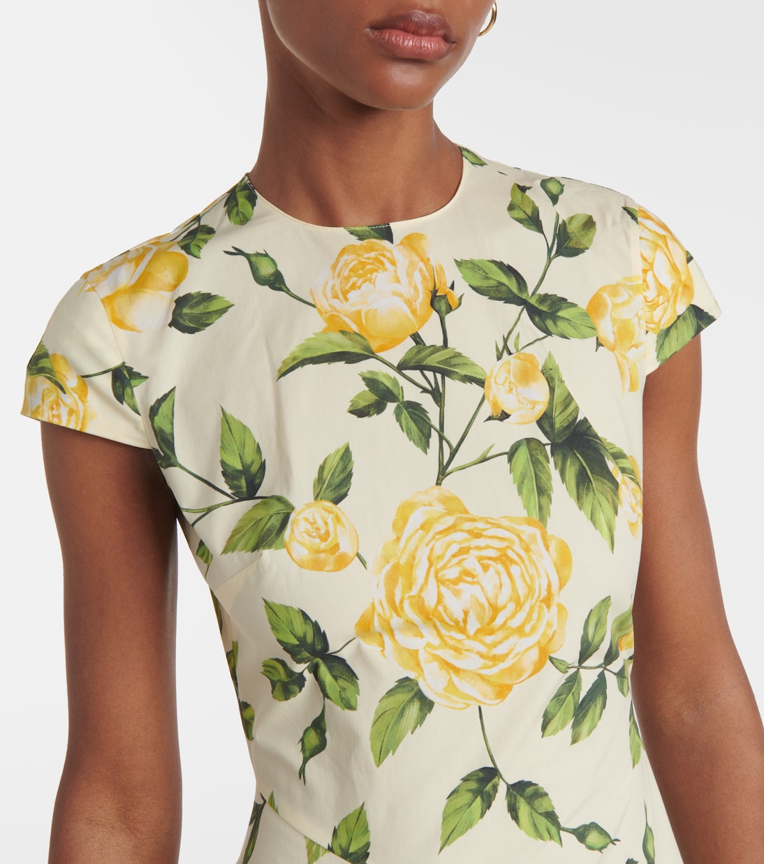 Robe midi en coton mélangé à fleurs | Oscar de la Renta
