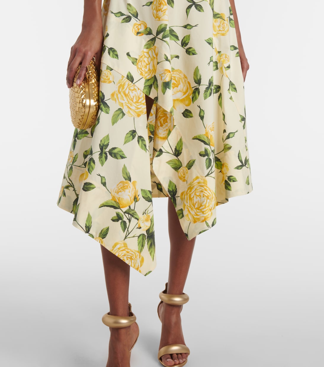 Robe midi en coton mélangé à fleurs | Oscar de la Renta