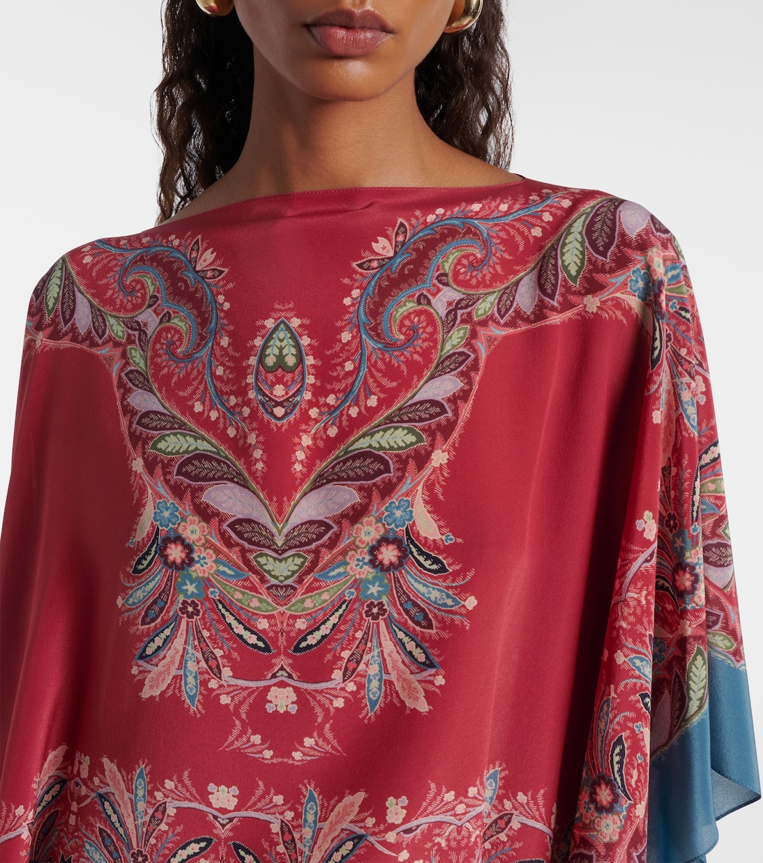 Poncho aus Seiden-Crêpe mit asymmetrischem Blumenmuster | Etro