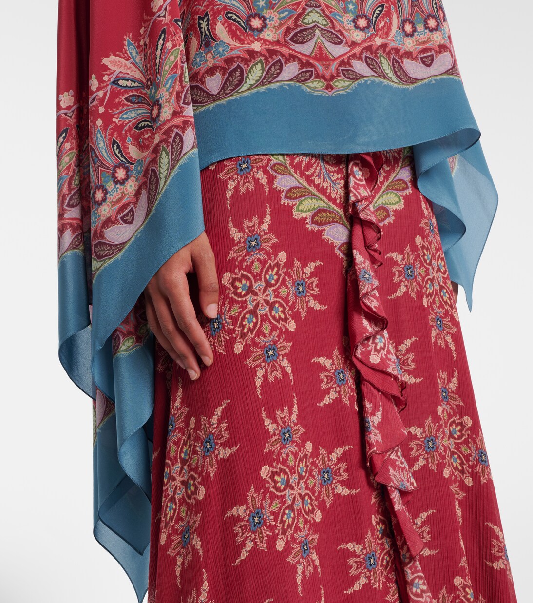 Poncho aus Seiden-Crêpe mit asymmetrischem Blumenmuster | Etro