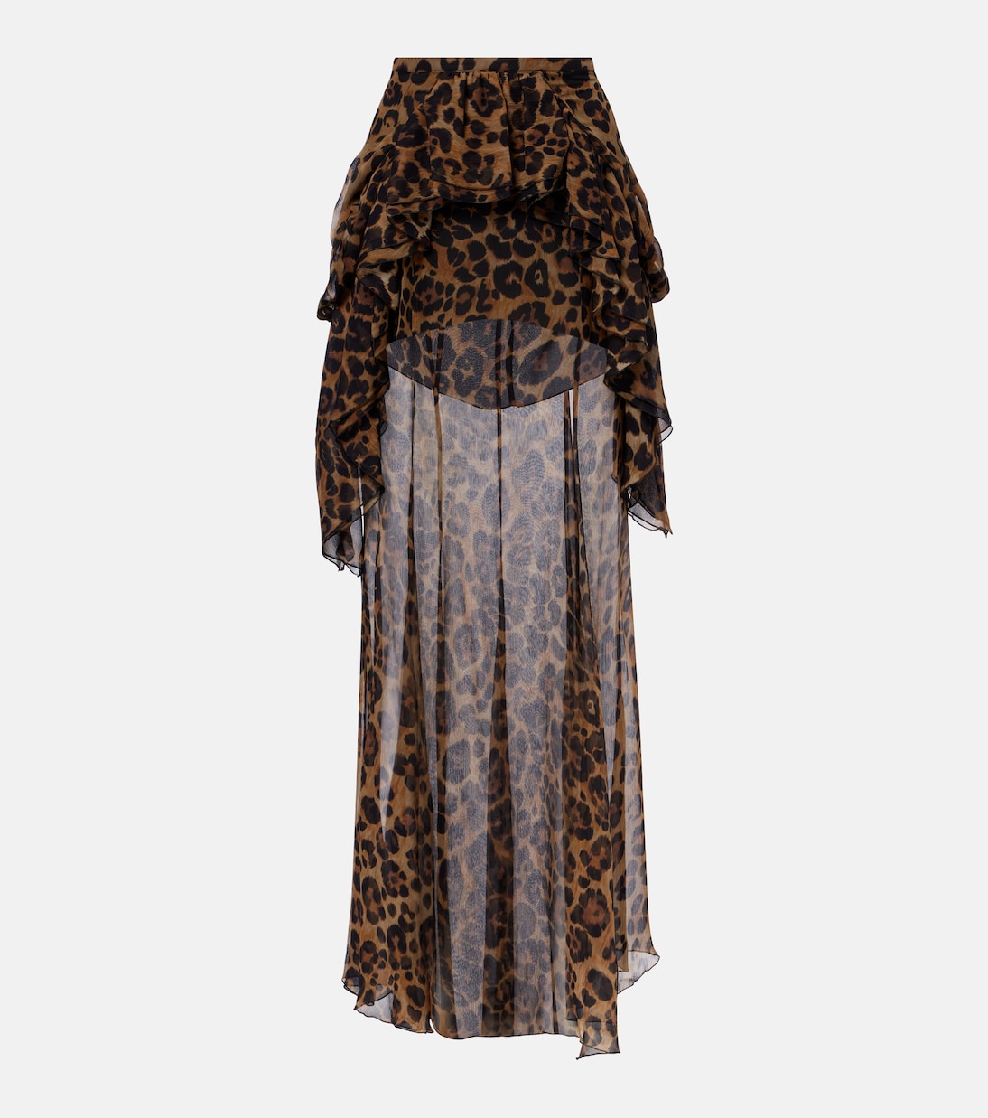 Jupe longue en crêpe de soie à motif léopard | Blumarine