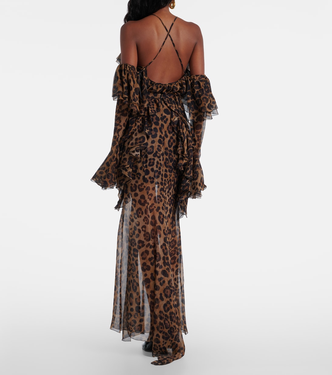 Jupe longue en crêpe de soie à motif léopard | Blumarine