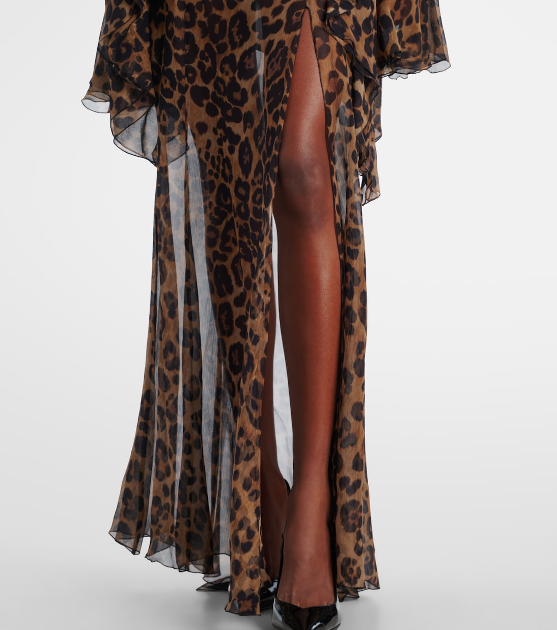 Jupe longue en crêpe de soie à motif léopard | Blumarine