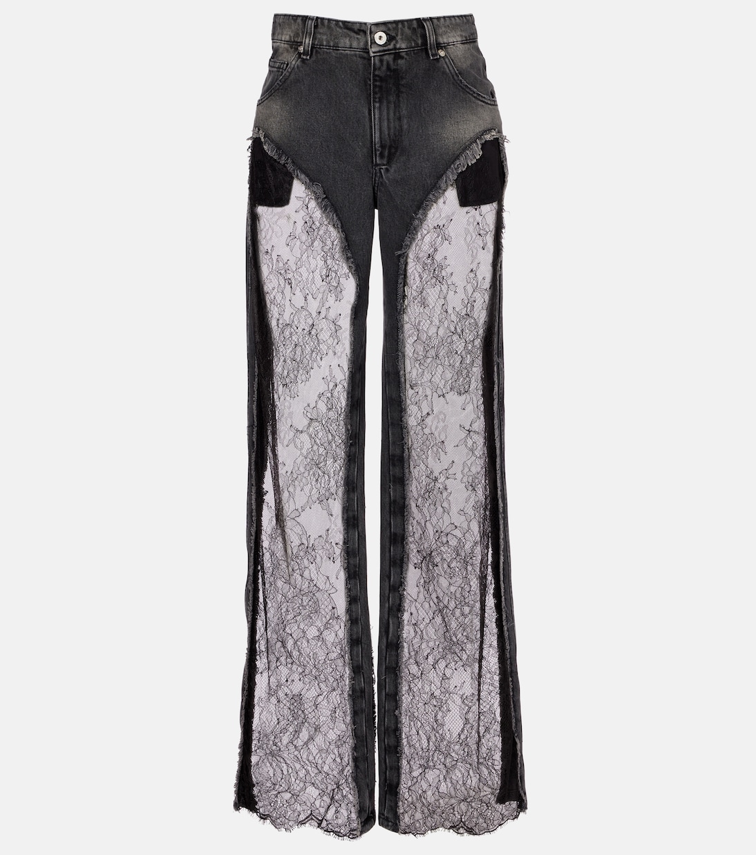 Lace-trimmed low-rise wide-leg jeans | Blumarine