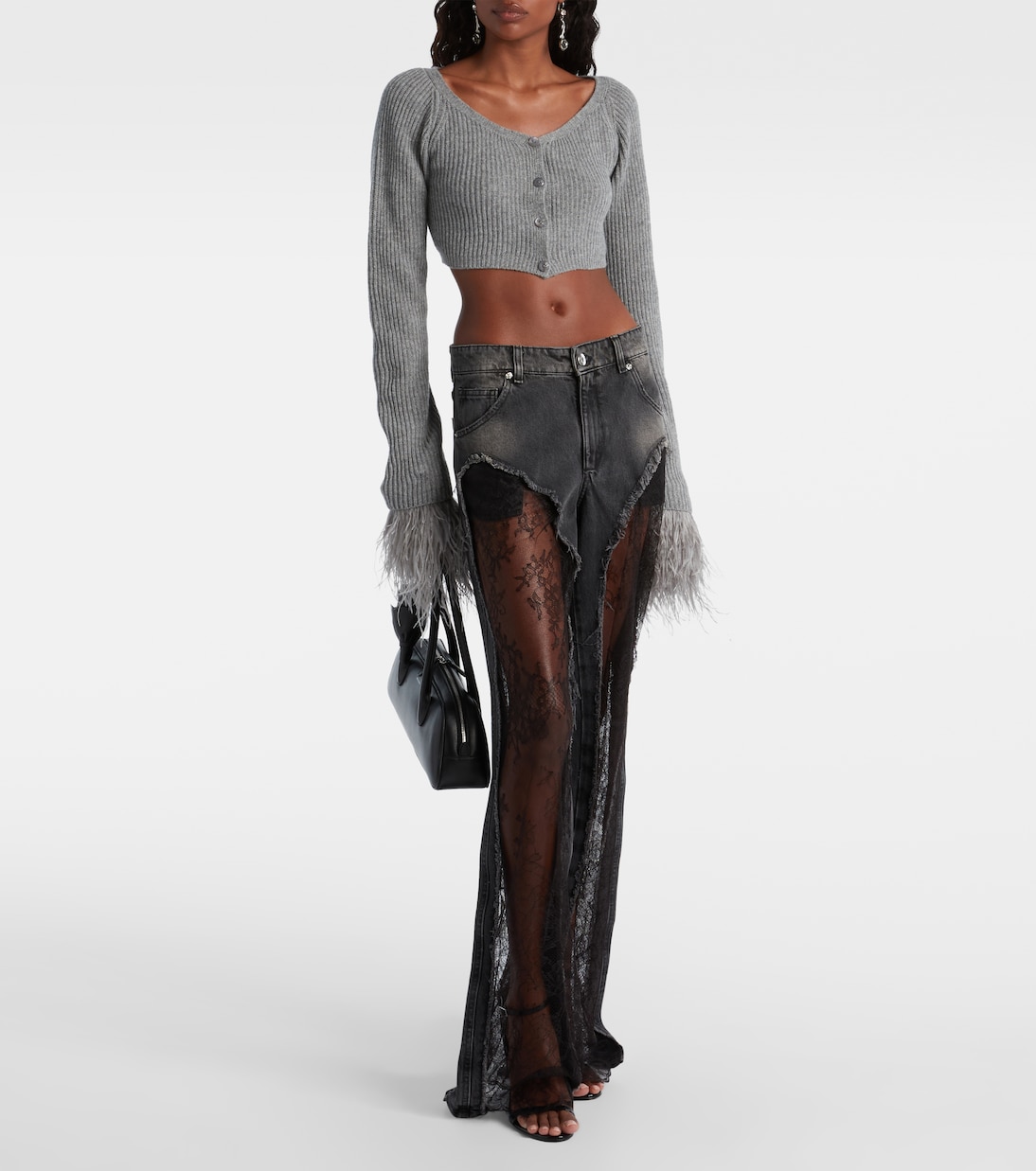 Lace-trimmed low-rise wide-leg jeans | Blumarine