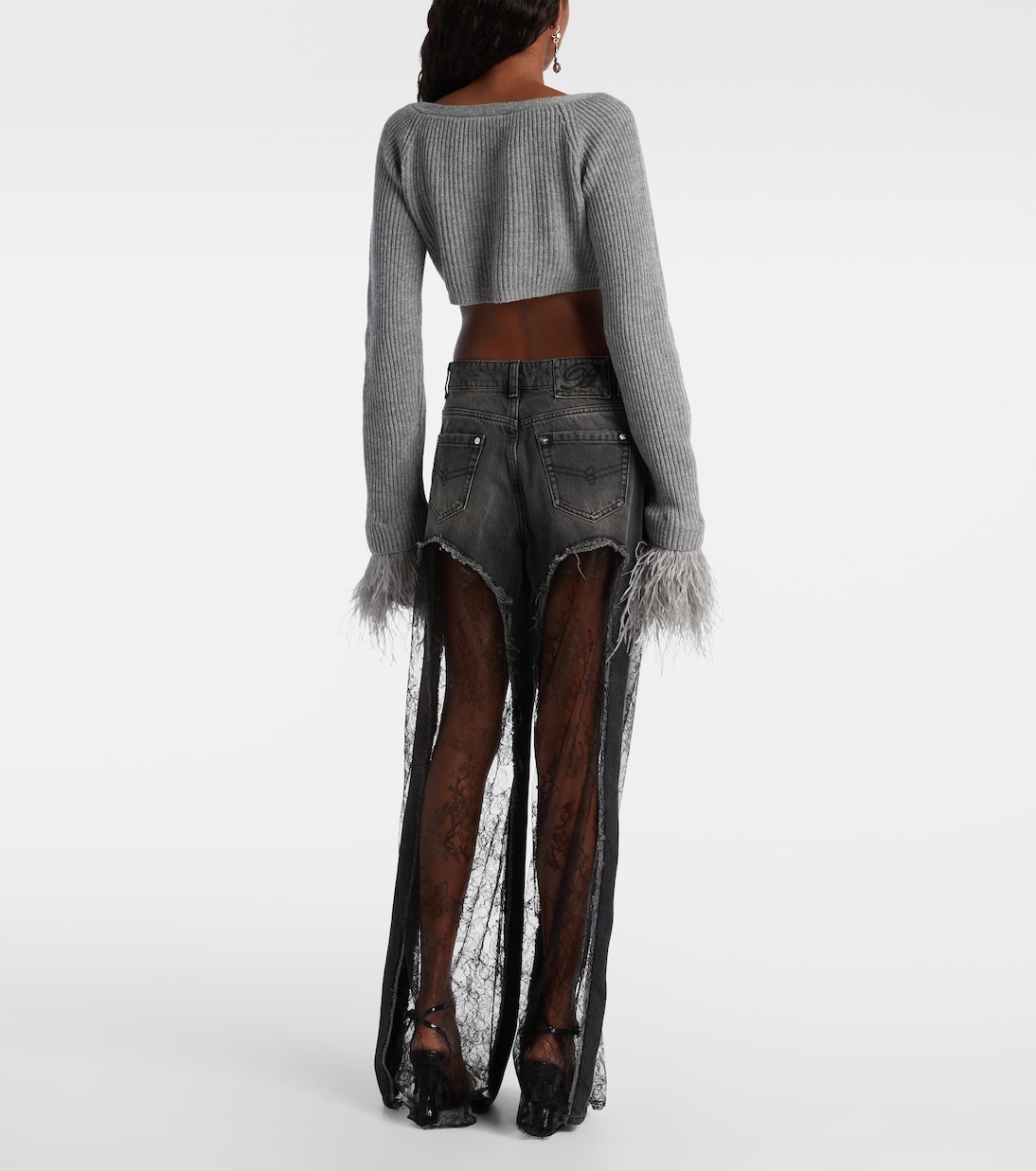 Lace-trimmed low-rise wide-leg jeans | Blumarine