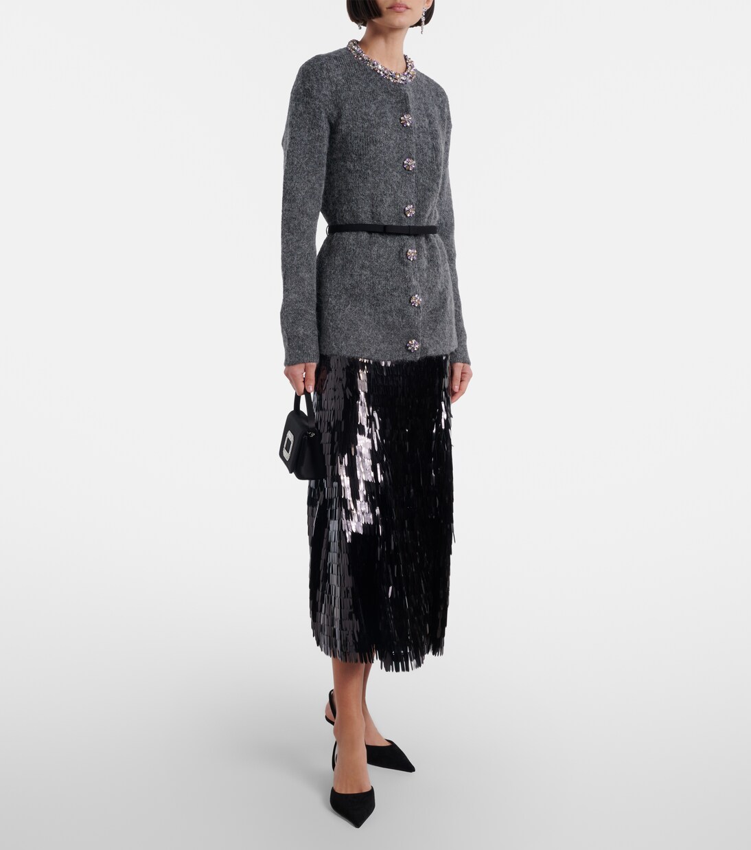 Falda midi de tiro alto con lentejuelas | Self-Portrait