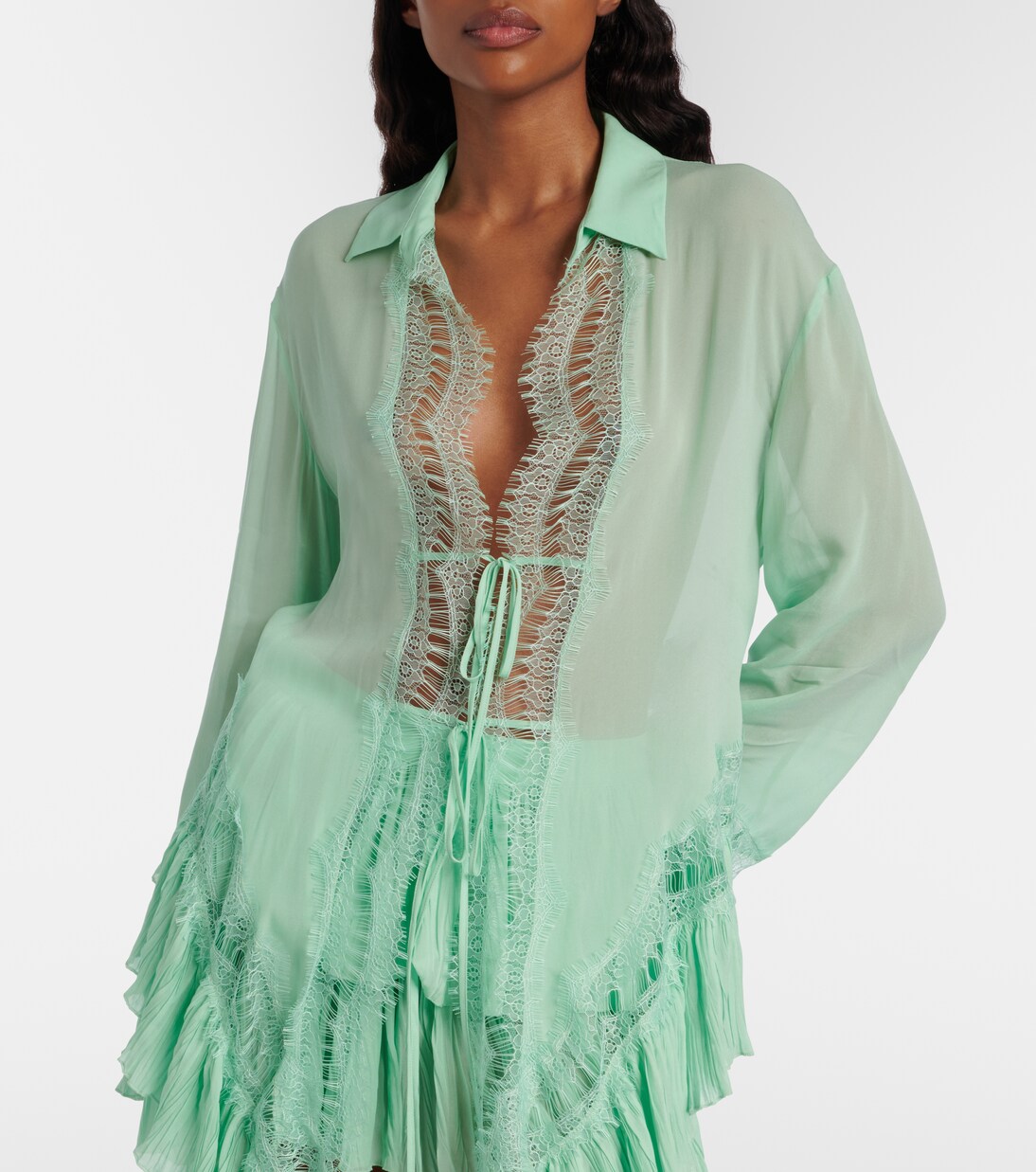 Camisa de georgette semitransparente con encaje | Blumarine