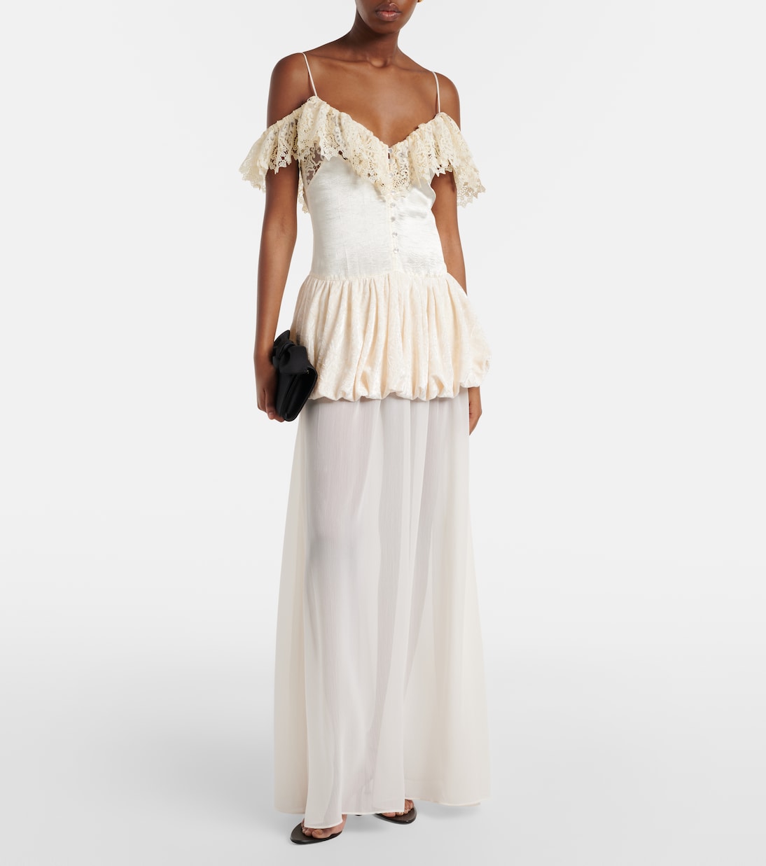 Lace-trimmed peplum maxi dress | Xu Zhi