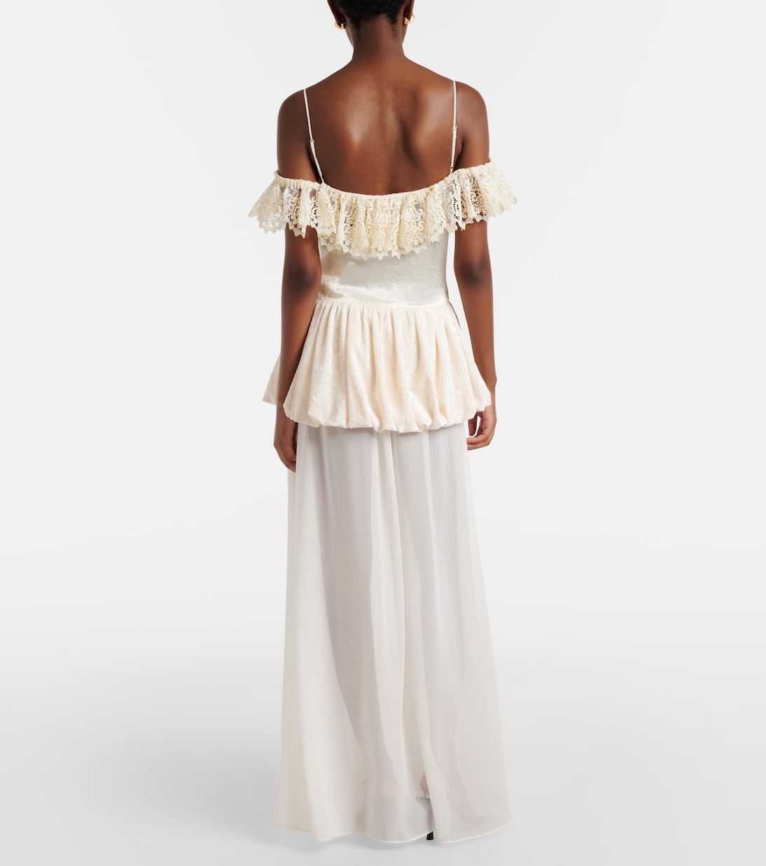 Lace-trimmed peplum maxi dress | Xu Zhi