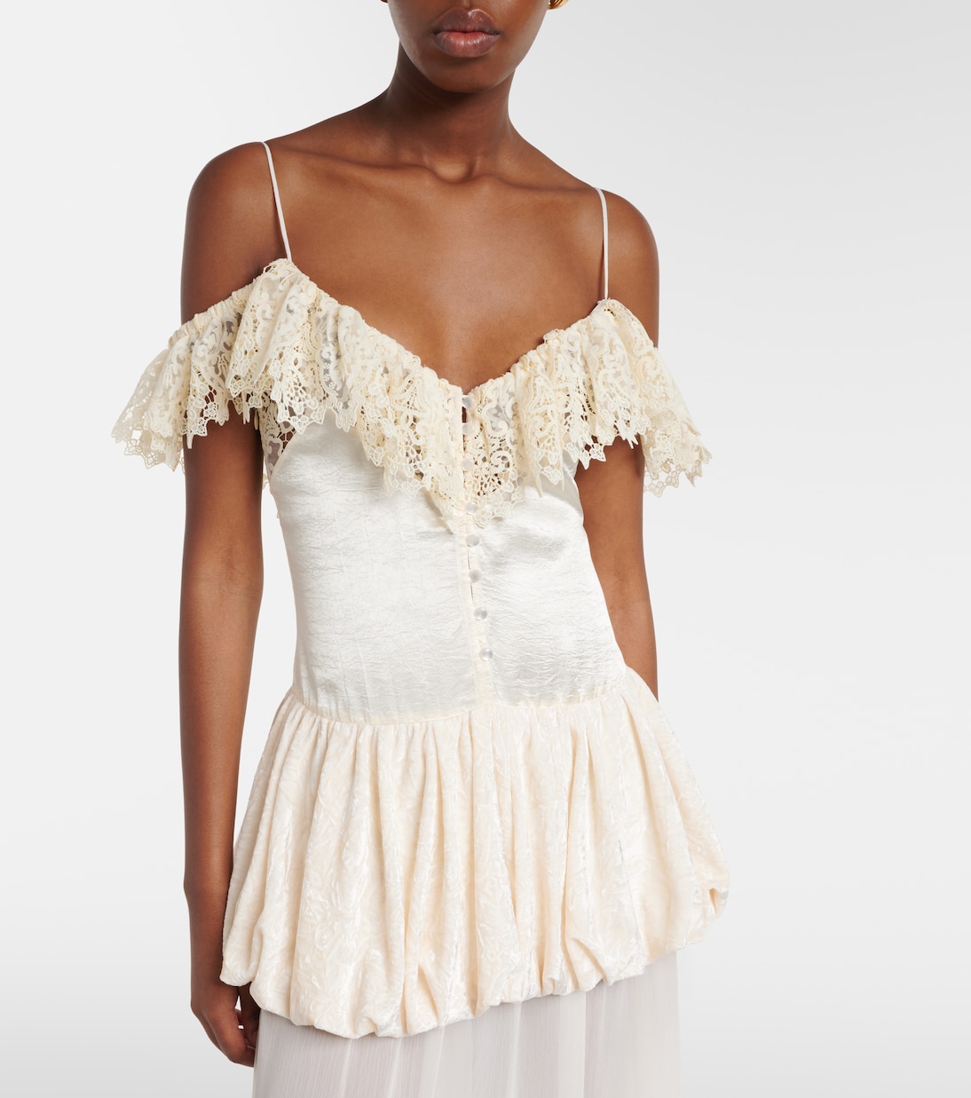 Lace-trimmed peplum maxi dress | Xu Zhi