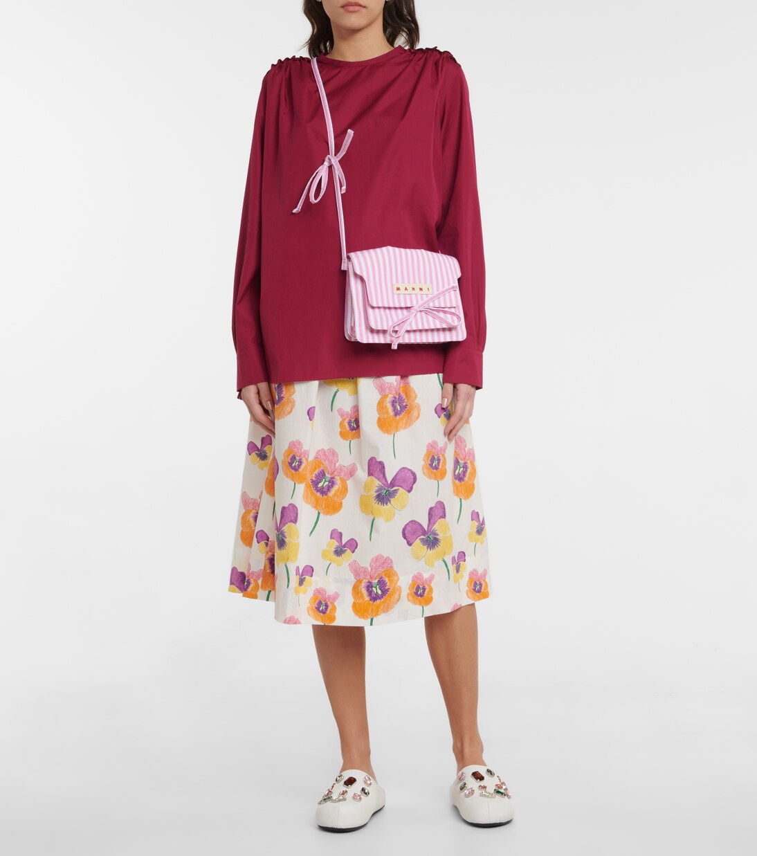 Falda midi en popelín de algodón floral | Marni