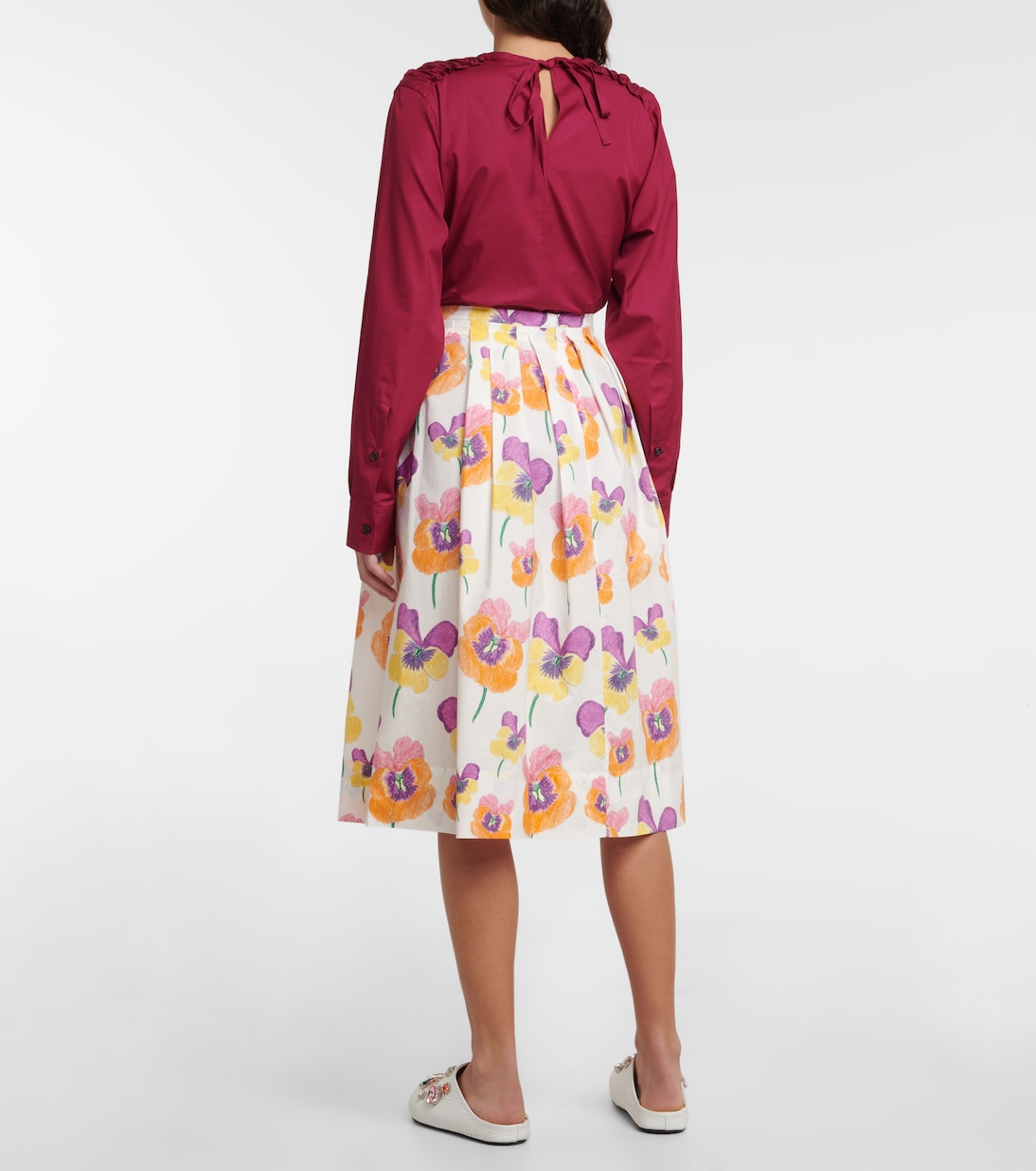 Falda midi en popelín de algodón floral | Marni