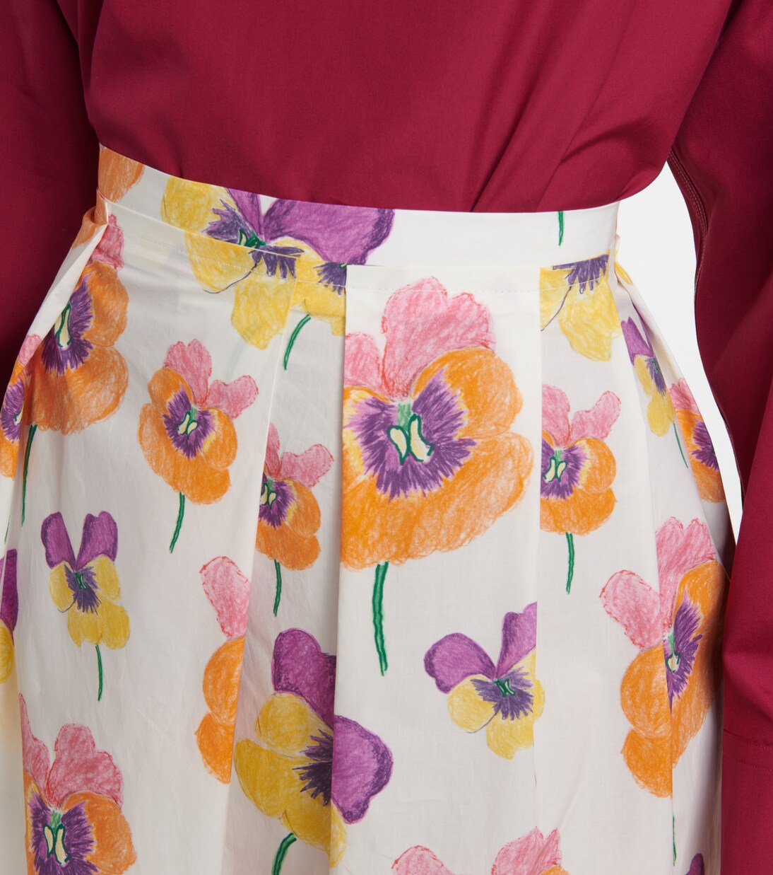 Falda midi en popelín de algodón floral | Marni