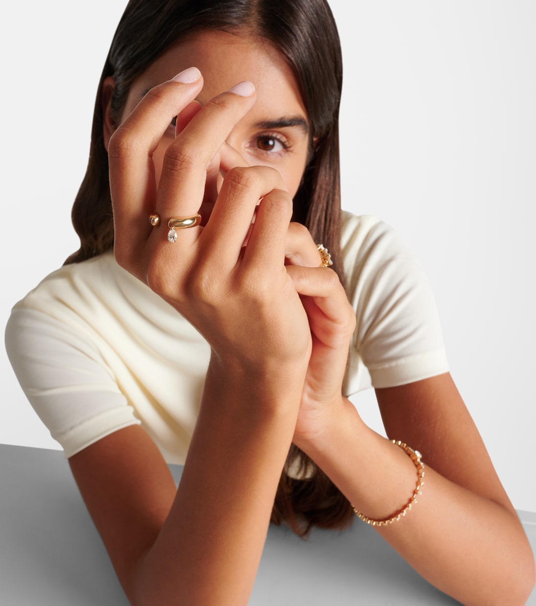 Anello Tube in oro 14 kt con diamanti | Rainbow K