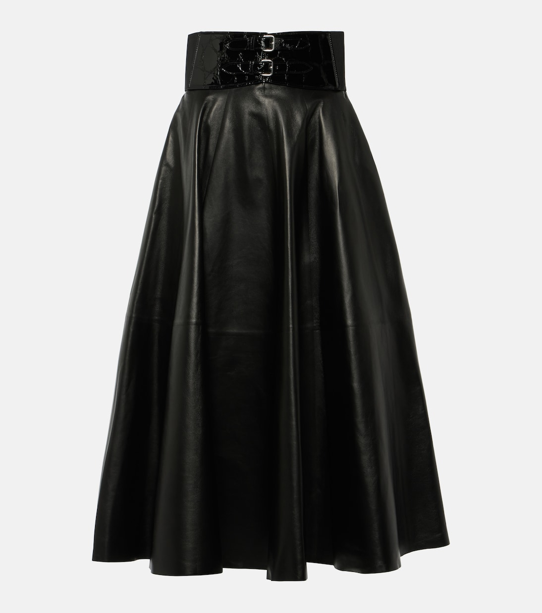 High-Rise-Midirock aus Leder | Alaïa