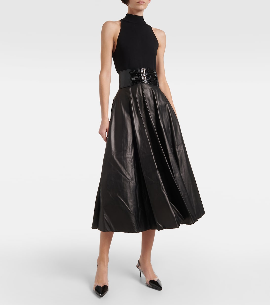 High-Rise-Midirock aus Leder | Alaïa
