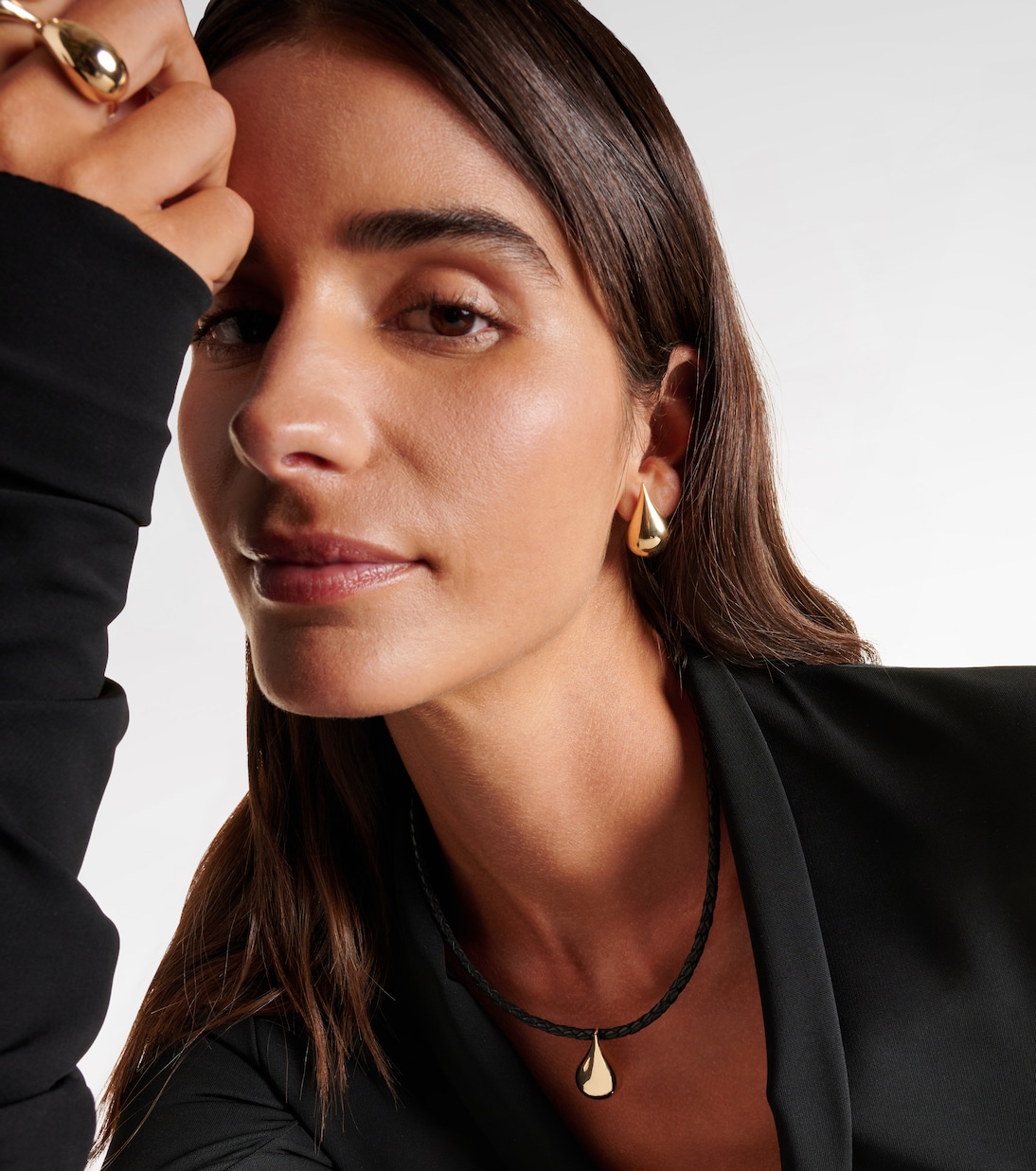 Collier Water Droplet en or 14 ct et cuir | Mateo