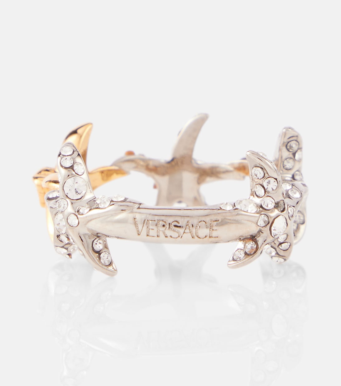 Barocco Sea crystal embellished ring in metallic Versace Mytheresa