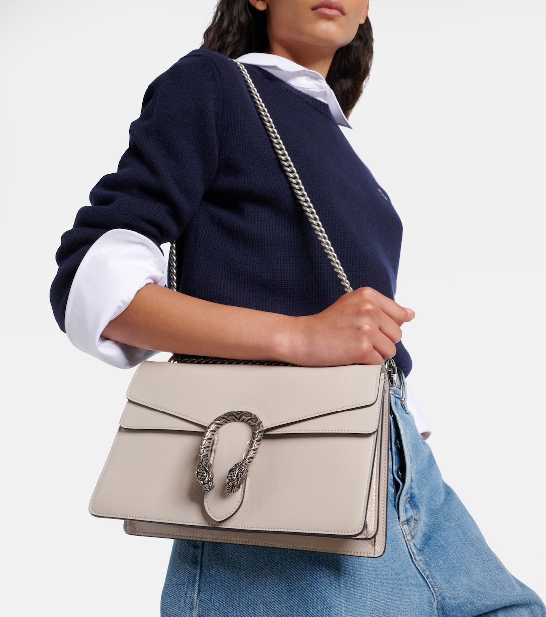 Dionysus Small patent leather shoulder bag in white Gucci Mytheresa