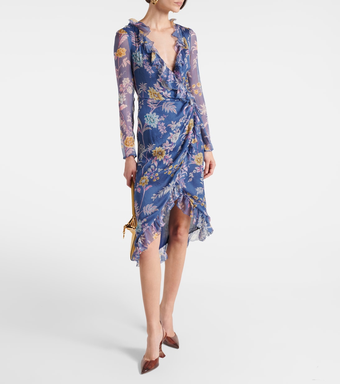 Robe portefeuille en soie à fleurs | Etro