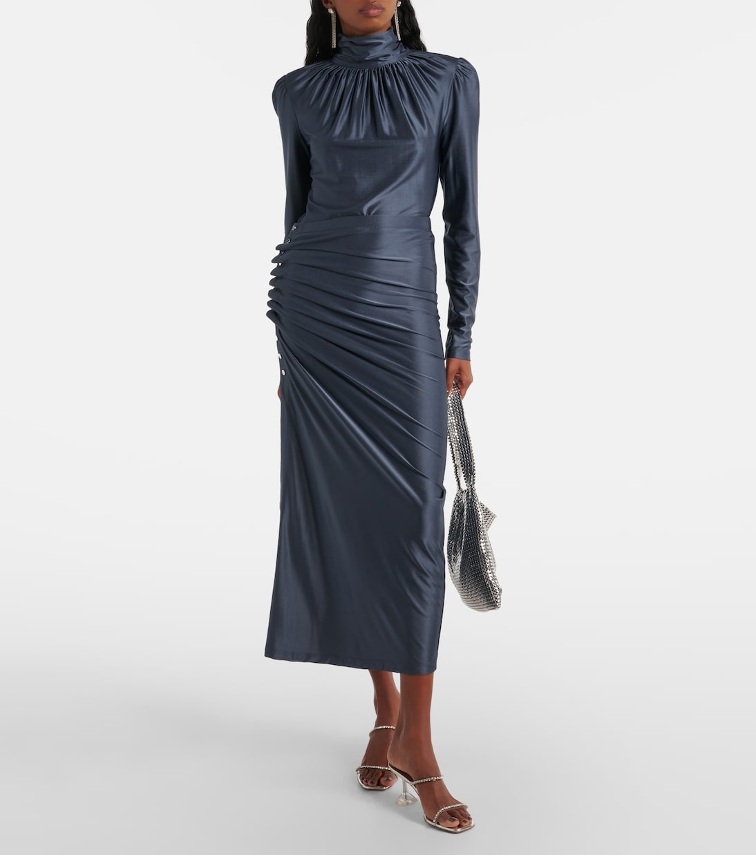 Falda midi fruncida de jersey | Rabanne