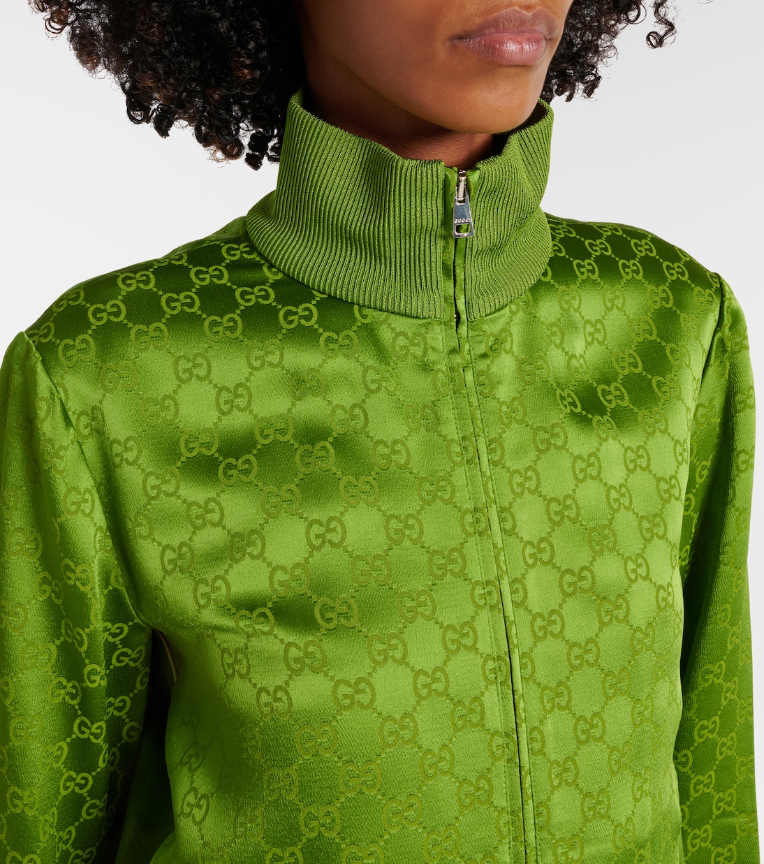 GG satin jacquard jacket in green Gucci Mytheresa