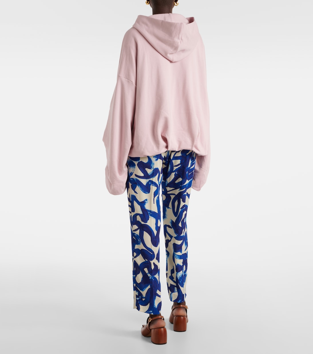 Oversized draped cotton hoodie in pink - Dries Van Noten