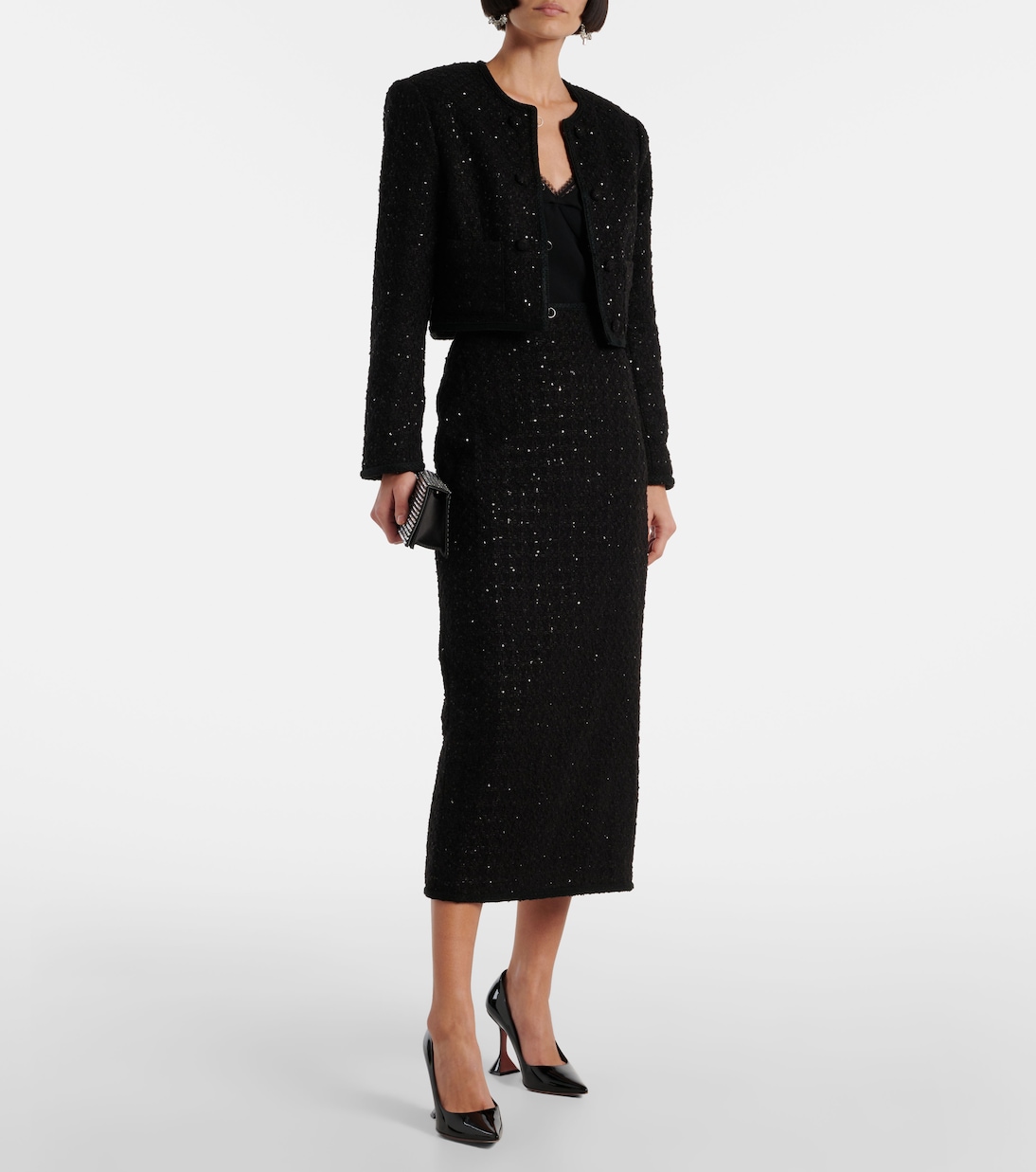 Gonna lunga in bouclé con paillettes | Rotate