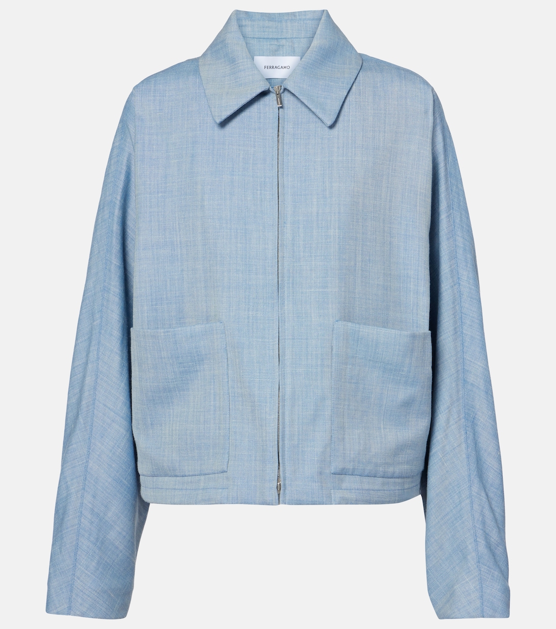 Blouson raccourci en laine, soie et lin | Ferragamo