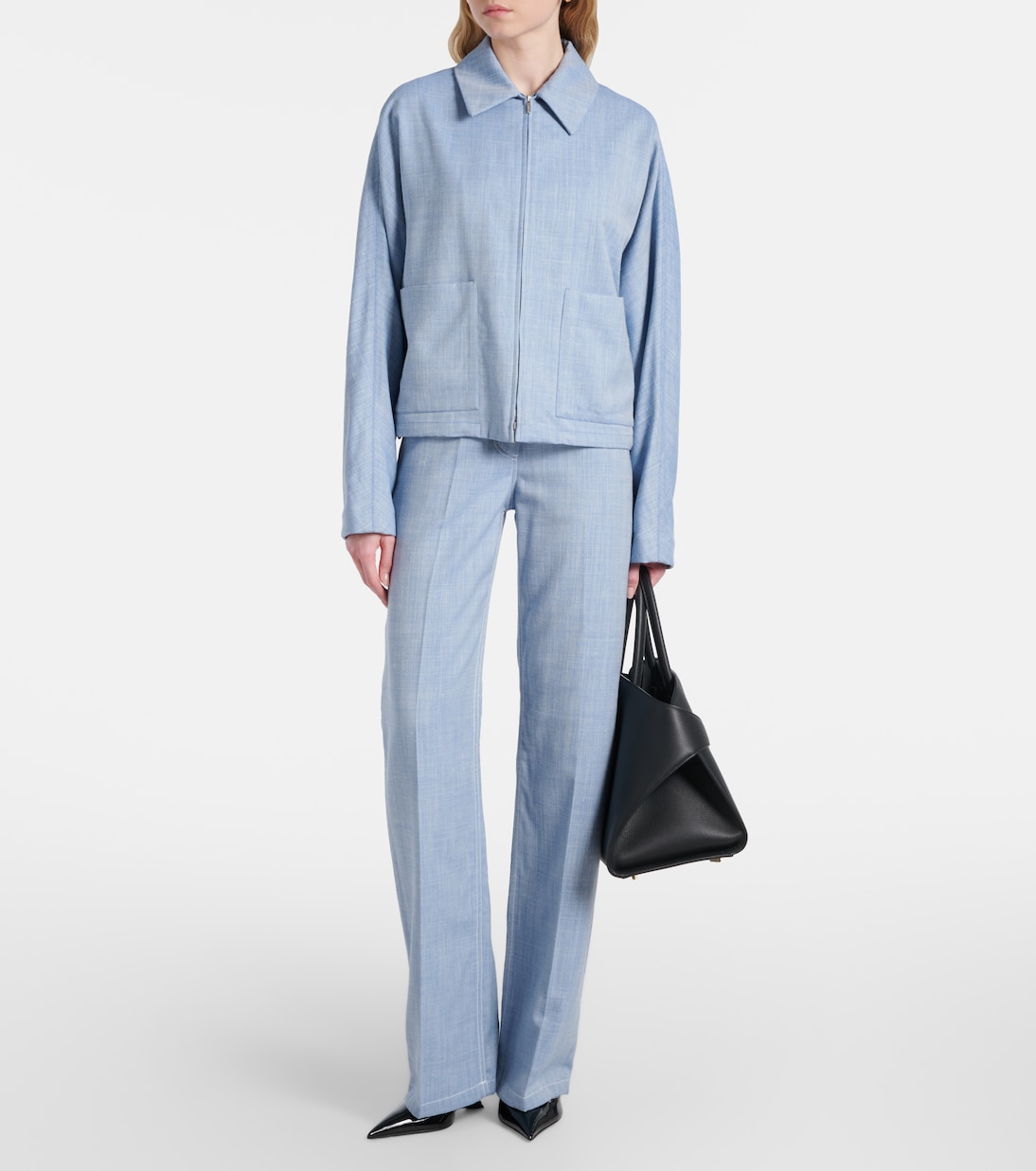 Blouson raccourci en laine, soie et lin | Ferragamo