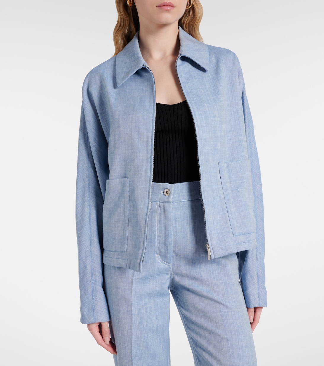 Blouson raccourci en laine, soie et lin | Ferragamo