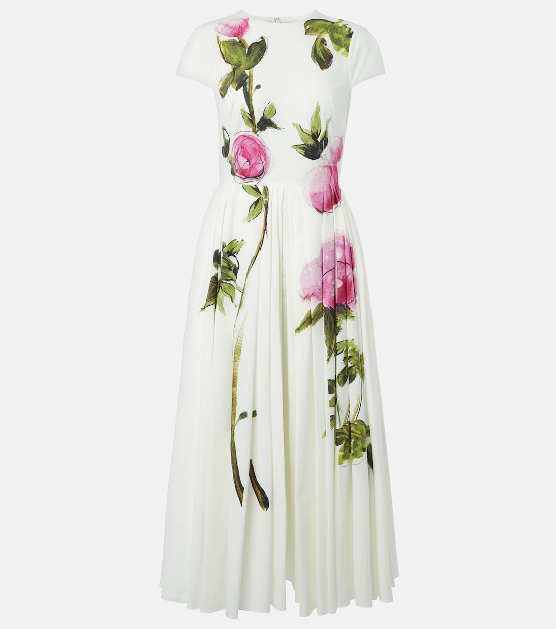Floral cotton-blend poplin midi dress | Oscar de la Renta