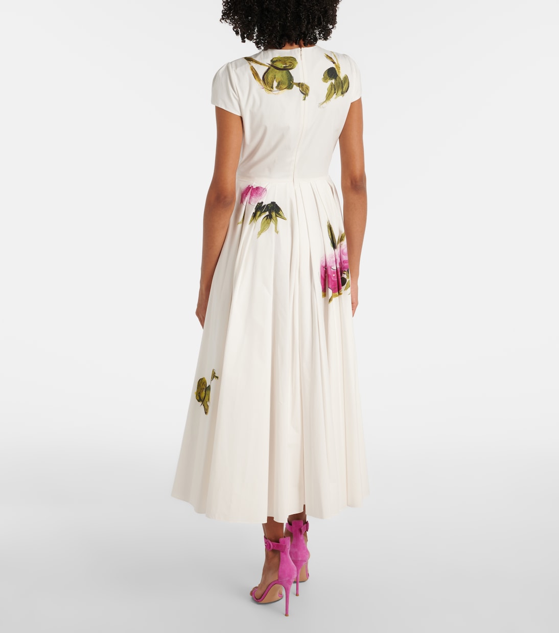 Floral cotton-blend poplin midi dress | Oscar de la Renta