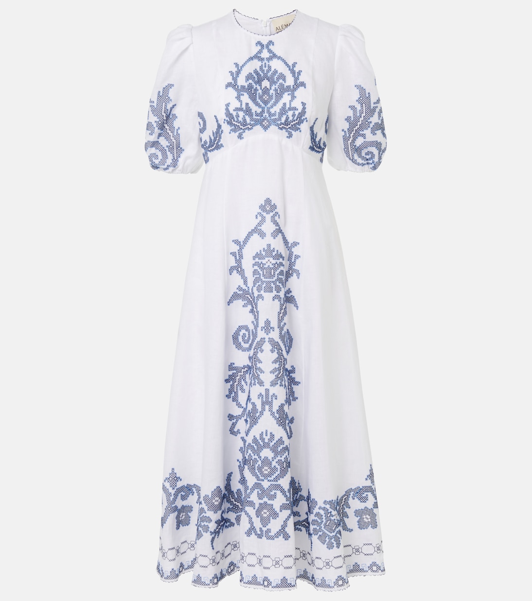 Abito midi Hazel in lino con ricamo | Alémais