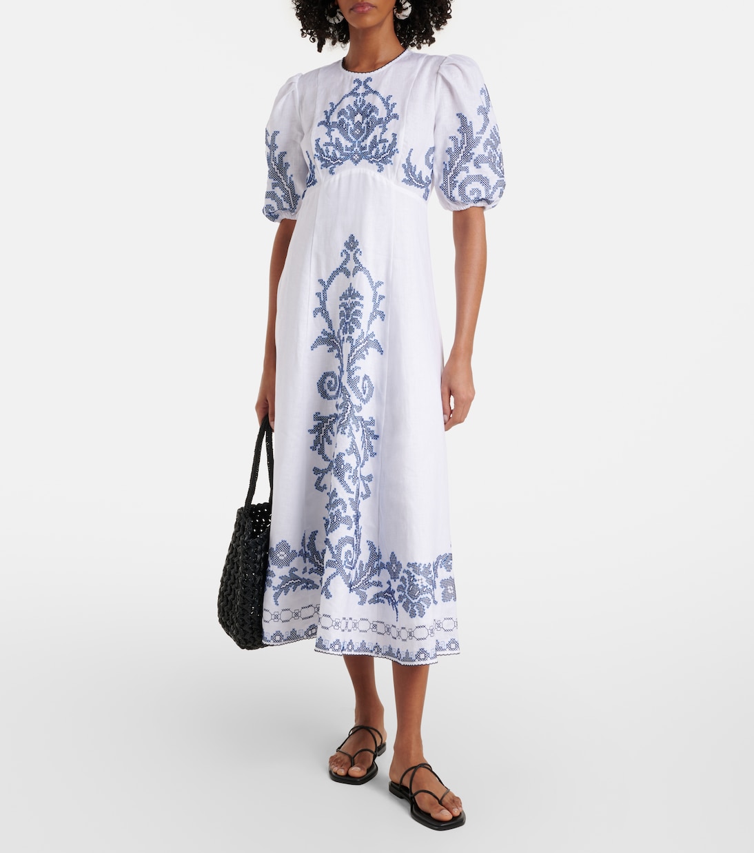 Abito midi Hazel in lino con ricamo | Alémais