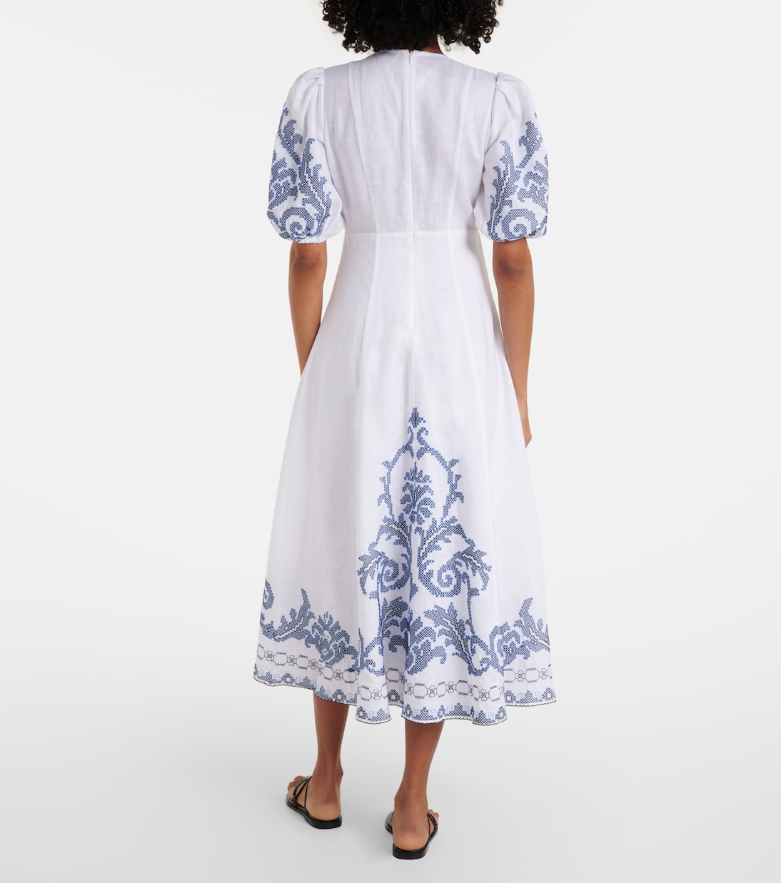 Abito midi Hazel in lino con ricamo | Alémais