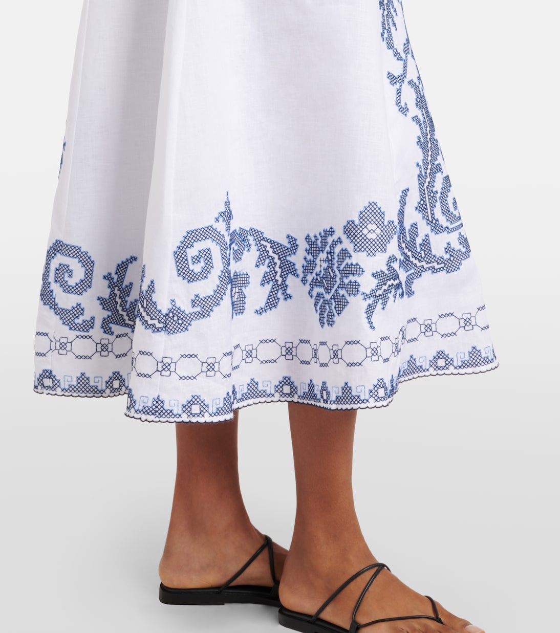Abito midi Hazel in lino con ricamo | Alémais