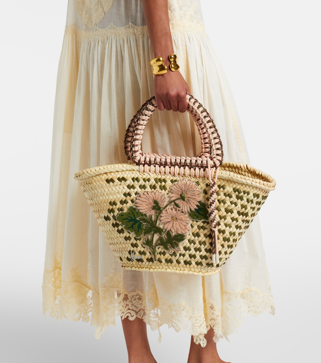Sage Medium embellished raffia tote bag | Alémais
